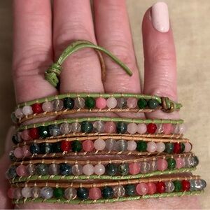 VICTORIA EMERSON Gorgeous, Multi Stone & Leather Wrap Bracelet Necklace